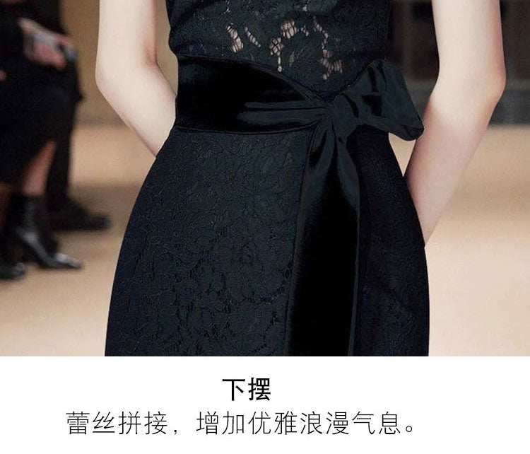 Vestido Vintage ajustado para mujer, vestido negro liso con tirantes finos sin tirantes de encaje Imperio, vestido de fiesta elegante con cinturón