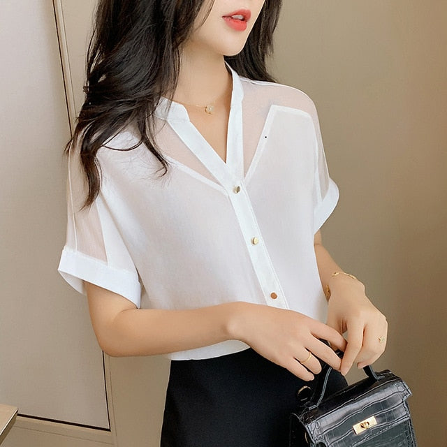 Summer New Style Short-Sleeved Top Women Fashion Solid Color